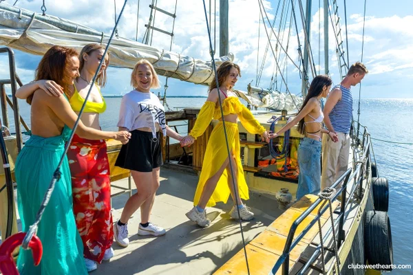 Wild European teens seduce and fuck a handsome sailor in a boat orgy  - Groupsex, Perfect, Outdoor, Bikini, Skinny, Teen, Blowjob, Feet, Short Hair, Blonde  - Photo 4