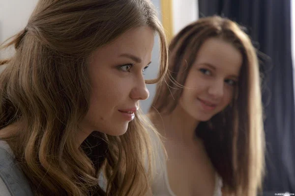 Teen Mia G makes sure to lick pussy and suck clit in complete lezzie play  - Lesbian, Teen, European, Socks, Ass, Brunette, Pussy Licking, Shaved, Panties, Kissing  - Photo 1