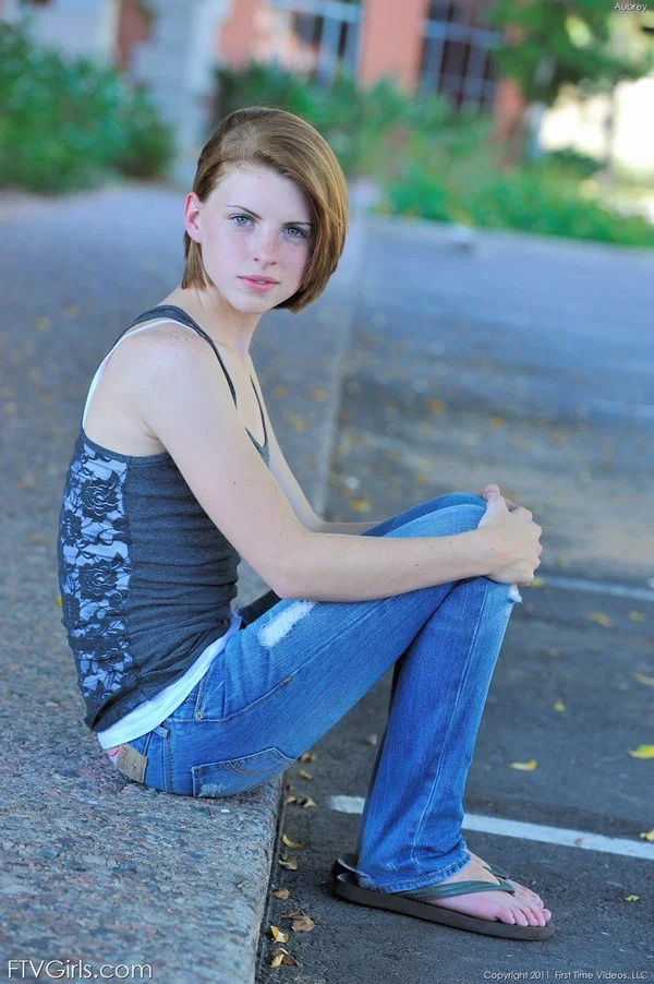 Redhead teen Aubrey shyly takes her time stripping off on the street  - Face, Teen, Cute, Tiny Tits, Outdoor, Skinny, Redhead, Babe, Jeans, Sandals  - Photo 5