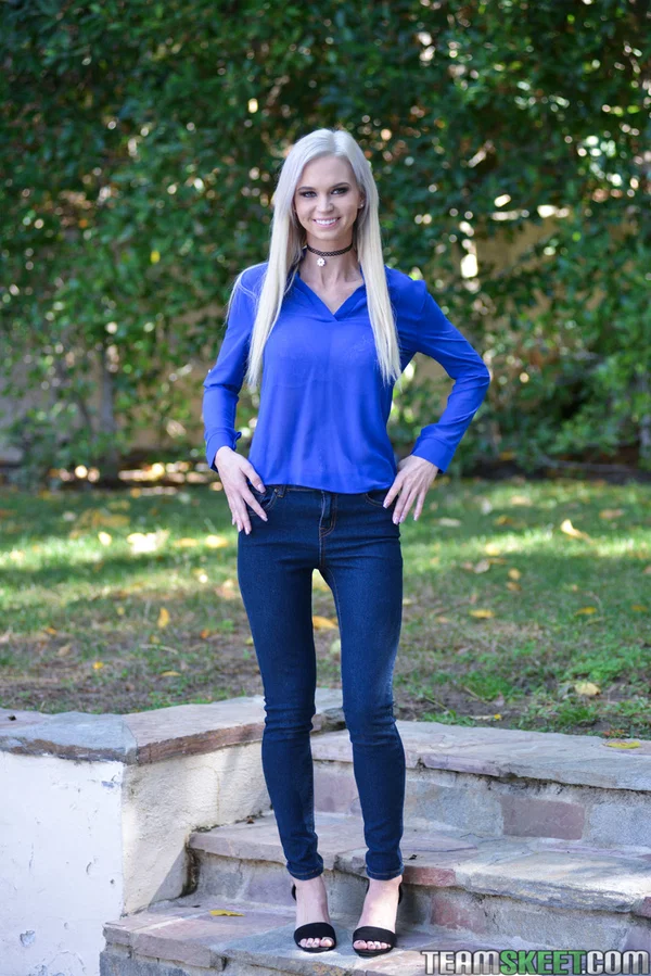Petite stepdaughter with big fake tits Astrid Star shows her body outdoors  - Cougar, Old Young, Skinny, MILF, Blonde, Family, Outdoor, Teen, Pussy, Cute  - Photo 1