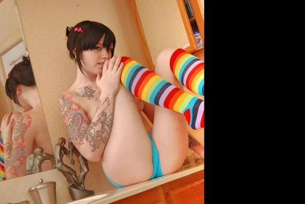 Tattooed teen Barbie A goes topless in a thong and over the knee socks  - Amateur, Teen, Bath, Panties, Socks, Tattoo, Tiny Tits, Spreading, Babe, Beautiful  - Photo 12