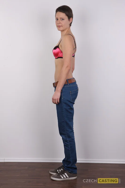 Amateur girl with short hair takes off her clothes to stand totally naked  - Casting, Close Up, Jeans, Lingerie, Ass, Tiny Tits, Panties, Face, Short Hair, Babe  - Photo 5