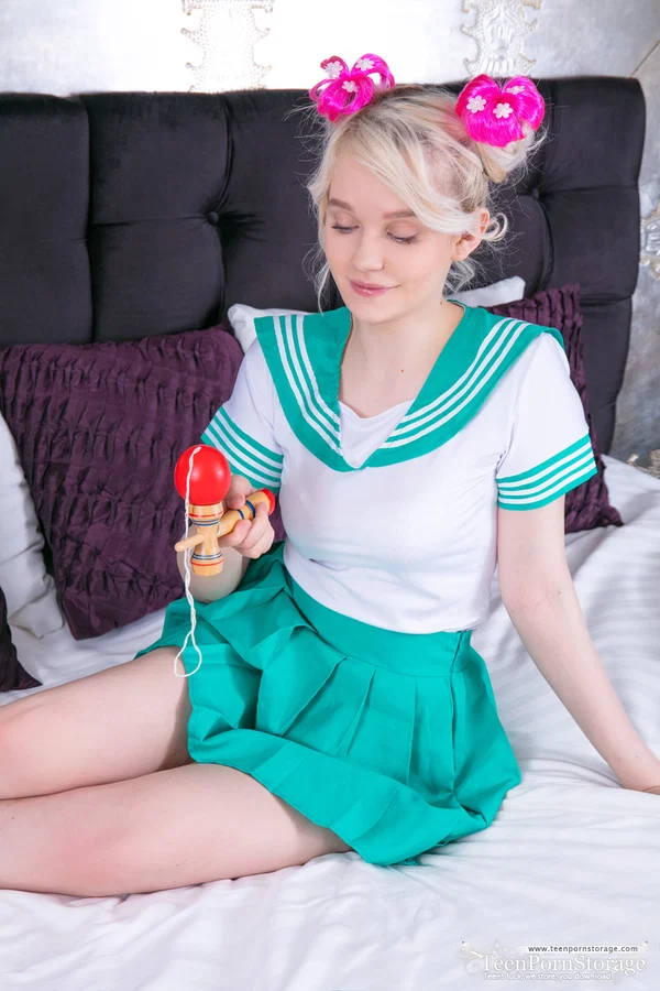 Adorable teen Kapri fingers her pink pussy with her hair in puffballs  - Socks, Pussy, Spreading, Skirt, Shaved, Teen, Legs, Tiny Tits, Amateur, Blonde  - Photo 3
