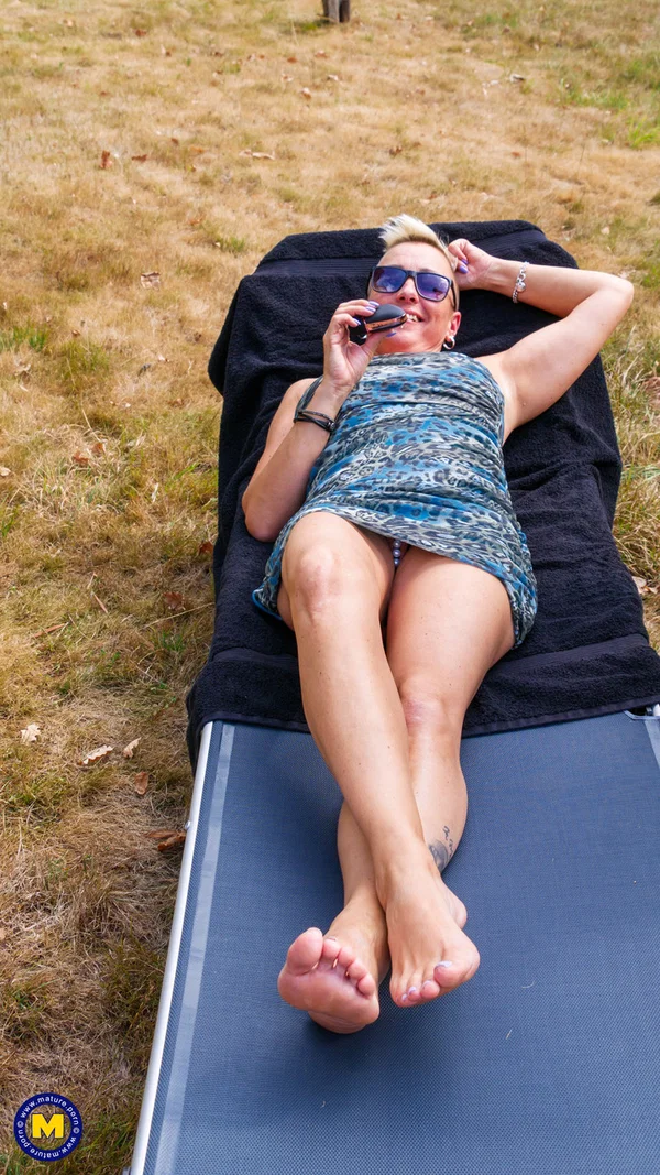 Skinny German MILF Mandy Mystery strips outside and toys her puffy pussy  - German, Short Hair, MILF, Outdoor, Amateur, Upskirt, Big Tits, Spreading, Natural Tits, Dildo  - Photo 2