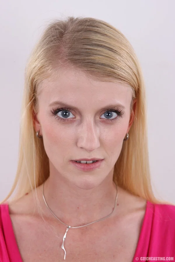 Skinny blonde with striking eyes stands naked after getting rid of her clothes  - Casting, Czech, Face, Ass, Thong, Panties, Hairy, Lingerie, European, Close Up  - Photo 1