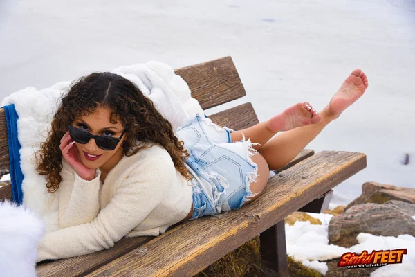 Sexy babe Liv Revamped shows off her petite naked body & licks her sweet toes  - Latina, Shorts, Curly, Glasses, Boots, Feet, Petite, Outdoor, Clothed, Socks  - Photo 20