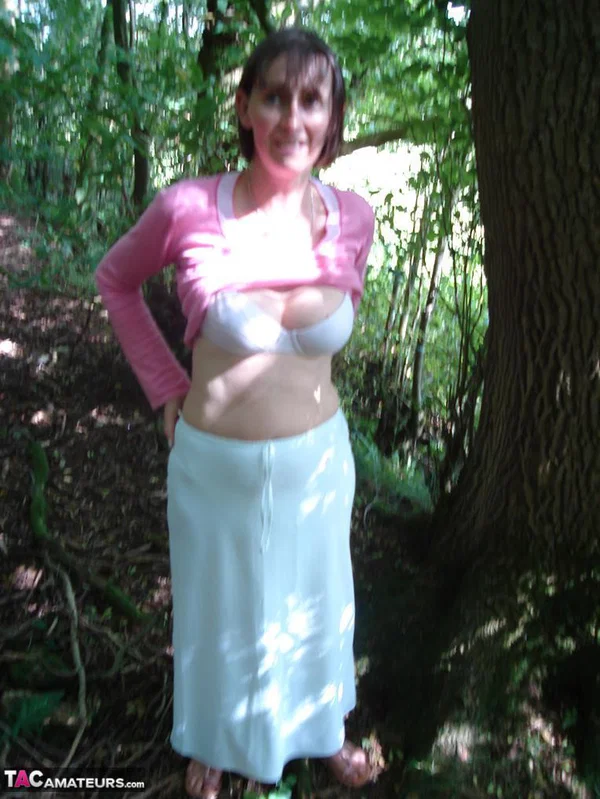 Older woman Slut Scot Susan gives a blowjob in the woods after baring her ass  - Mature, Outdoor, Amateur, Skirt, Short Hair, Clothed, Upskirt, Ass, PAWG, Hairy  - Photo 3