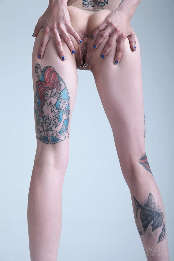 Teen with blue hair exposes her slender body, big tits and hot tattoos  - Tattoo, Piercing, Petite, Pussy, Teen, Ass, Sexy, Close Up, Cute, Solo  - Photo 11
