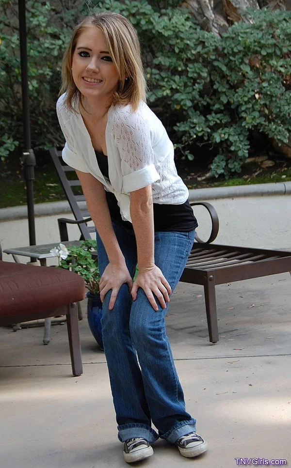 Adorable teen Candace poses in jeans outdoors and poses naked in her bedroom  - Tiny Tits, Amateur, Jeans, Clothed, Beautiful, Blonde, Babe, Outdoor, Solo, Armpit  - Photo 6
