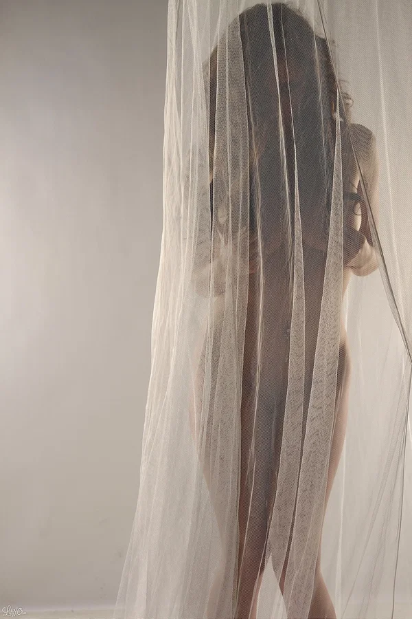 Amateur model Lily Xo poses naked behind sheer curtains in high heels  - Amateur, Beautiful, Big Tits, Natural Tits, Ass, PAWG, Solo, Tattoo, Babe  - Photo 2