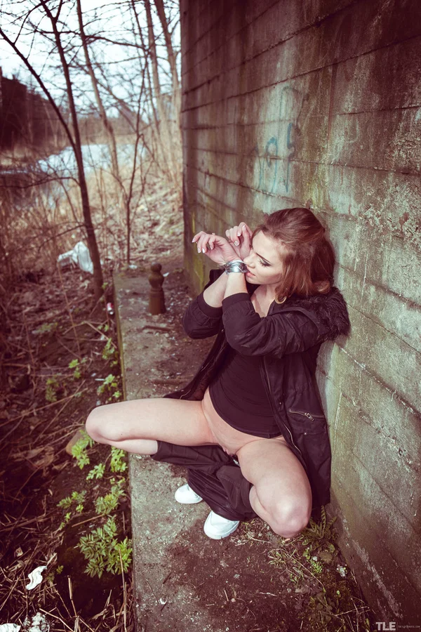 Amateur babe Mia Luna unties herself, strips & rubs her nipples & cunt outside  - Fetish, Ukrainian, Teen, Outdoor, Non Nude, Redhead, Jeans, Amateur, Skinny, Pussy  - Photo 10