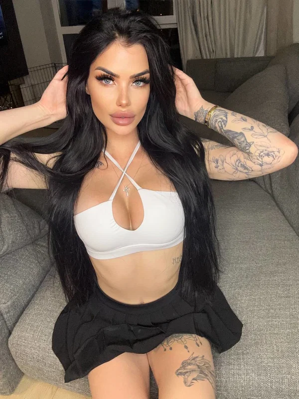 Tattooed cam girl Sophia shows her fake tits and big booty as well  - Perfect, Ass, Amateur, Legs, Tattoo, Beautiful, Brunette, Babe, Skirt, Glamour  - Photo 8