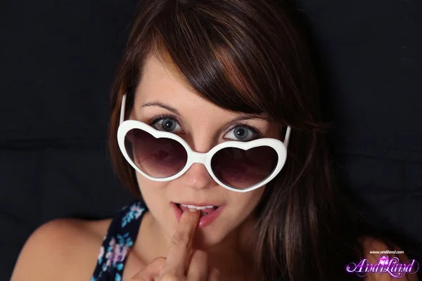 Teen solo girl Andi Land masturbates with a sex toy in sunglasses  - Teen, Amateur, Pantyhose, Shorts, Glasses, Face, Clothed, Panties, Undressing, Legs  - Photo 9