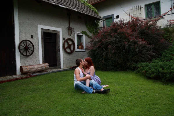 Redheaded teen and her boyfriend have sex on the back lawn  - Redhead, Doggy Style, Outdoor, Kissing, Pussy Licking, Ass Fucking, Hardcore, Amateur, Reality, Blowjob  - Photo 2