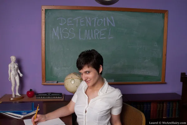 Short haired teen in a plaid skirt Laurel exposes her hairy cunt at school  - Hairy, Short Hair, Amateur, Brunette, Big Tits, Pussy, Spreading  - Photo 1
