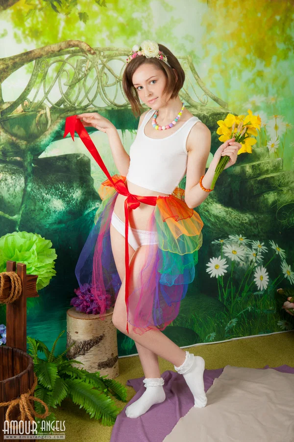 Adorable teen Caramel strips to frilly socks with flowers in her hair  - Teen, Pussy, Socks, Shaved, Tiny Tits, Spreading, Babe, Ass, Panties, Legs  - Photo 2