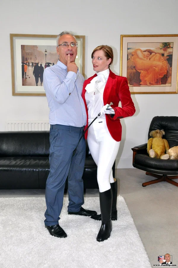 Sexy redhead Holly wears her riding attire while having sex with an old man  - Fetish, Mature, Boots, MILF, Clothed, Hardcore, Cum In Mouth, British, Uniform, Redhead  - Photo 5