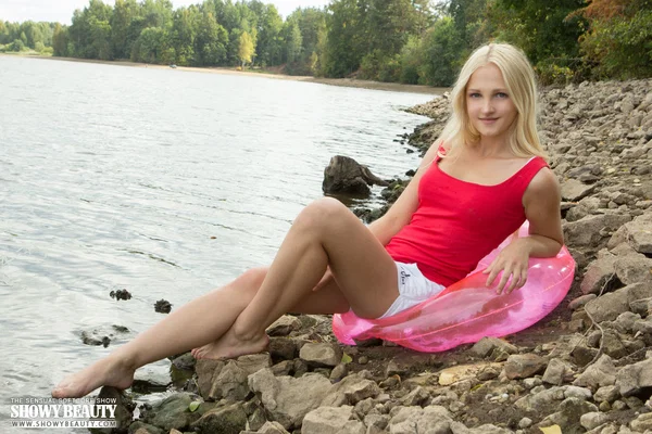 Young looking blonde Dani gets totally naked on a rocky shoreline  - Teen, Beautiful, Outdoor, Close Up, Nipples, Tiny Tits, Pussy, Ass, Spreading, PAWG  - Photo 1