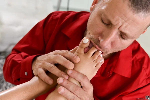 Latina teen Katya Rodriguez sucks her guy's dick and catches his jizz on feet  - Teen, Latina, Clothed, Brunette, Feet, Footjob, Blowjob, Cumshot, Legs, Close Up  - Photo 2