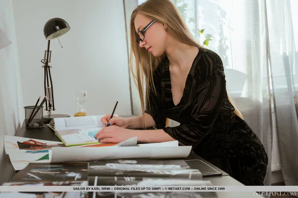 Hot blonde teen Sailor gets completely naked on a desk in her bedroom  - Pussy, Shaved, Spreading, Teen, Tiny Tits, Glasses, Legs, Ass, PAWG, Feet  - Photo 1