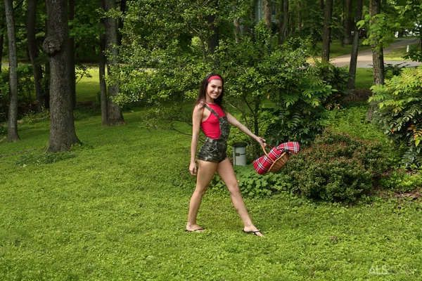 Skinny teen Gianna Gem inserts a cucumber and banana into her pussy in a yard  - Teen, Beautiful, Babe, Outdoor, Amateur, Pussy, Cute, Skinny, Brunette, Solo  - Photo 1