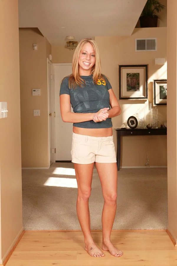 Blonde cutie with natural boobs Ashley Jensen strips and rides a stiff rod  - Teen, Petite, Pussy, Pornstar, Blonde, Cute, Cumshot, Undressing, Shorts, Hardcore  - Photo 1