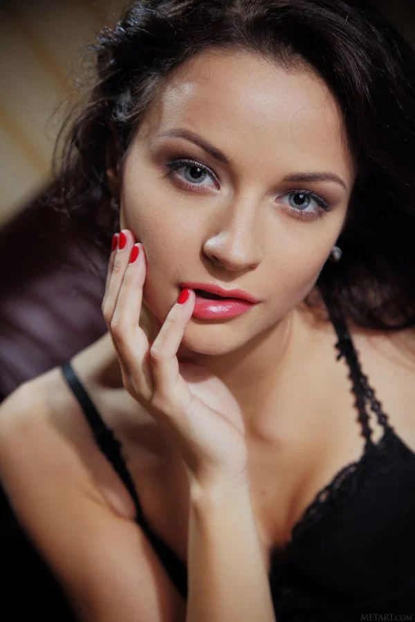 Sexy brunette Ardelia A takes off black lingerie to model totally naked  - Shaved, Spreading, Face, Teen, Curly, Pussy, Lingerie, Model, Panties, Skinny  - Photo 7