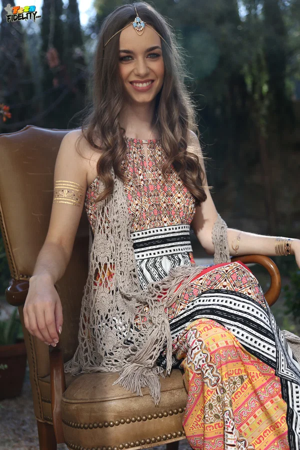 Bohemian brunette beauty Tali Dova poses in her hippy gown in the garden  - Clothed, Outdoor, Dress, Non Nude, Skirt, Beautiful, Brunette, Solo, Babe  - Photo 8