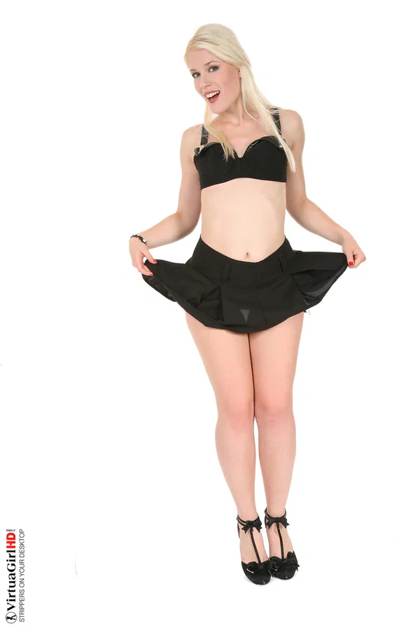 Beautiful blonde Sweet Cat strips off cosplay attire to get naked in heels  - Upskirt, Czech, Skirt, Undressing, Ass, PAWG, Clothed, Natural Tits, Tiny Tits, High Heels  - Photo 5