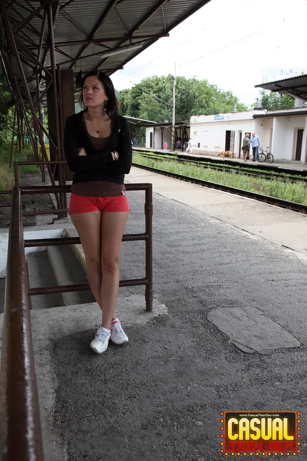 Cute girl with black hair Viola rides a dick after giving a blowjob outdoors  - Outdoor, Teen, Public, Short Hair, Amateur, Anal, Blowjob, Ass Fucking, Doggy Style, Cute  - Photo 1