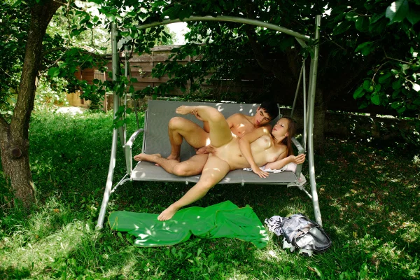 Young girl and her boyfriend undress each other for sex on a bench swing  - Teen, Cumshot, Outdoor, Facial, Reality, Doggy Style, Ass Fucking, Hardcore, Pussy, Skirt  - Photo 12