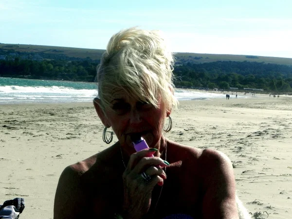Older blonde Sparkle poses in a bikini while at a sandy beach  - Granny, Beach, Public, Amateur, Chubby, Curvy, BBW, Thick, Outdoor, Bikini  - Photo 4