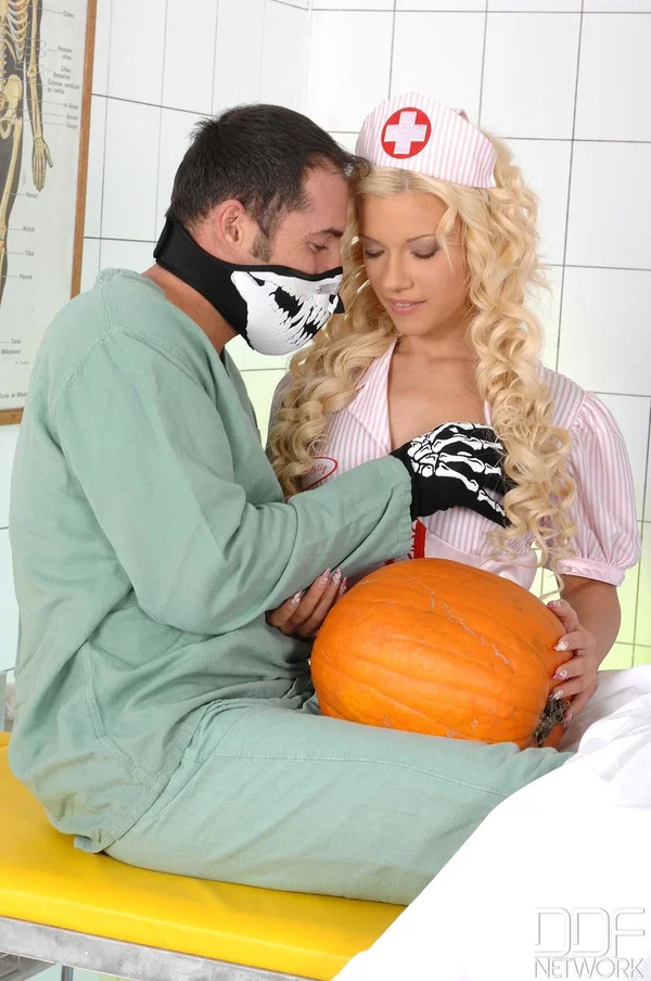 Naughty blonde nurse Bibi Noel treats a hung patient to an orgasmic blowjob  - Nurse, Doctor, Uniform, Blowjob, Cumshot, Handjob, Blonde, Curly, Deepthroat, Hungarian  - Photo 2