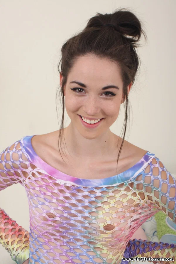 Teen amateur Emily Grey rips open mesh pantyhose to dildo her vagina  - Teen, Amateur, Pantyhose, Brunette, Cute, Babe, Tiny Tits, Nipples, Masturbation, Ass  - Photo 2
