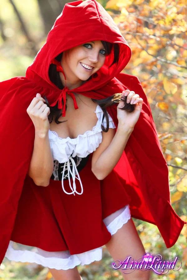 Sweet teen Andi Land frees her tits and twat from a Red Riding Hood outfit  - Cosplay, Pigtails, Undressing, Panties, Skirt, Amateur, Beautiful, Outdoor, Clothed, Skinny  - Photo 2