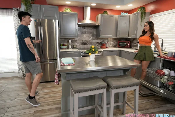 Latina girl Chloe Amour has sexual intercourse with her stepbrother  - Reality, MILF, Latina, Skirt, Blowjob, Doggy Style, Clothed, Kitchen, Big Cock, Ass  - Photo 1