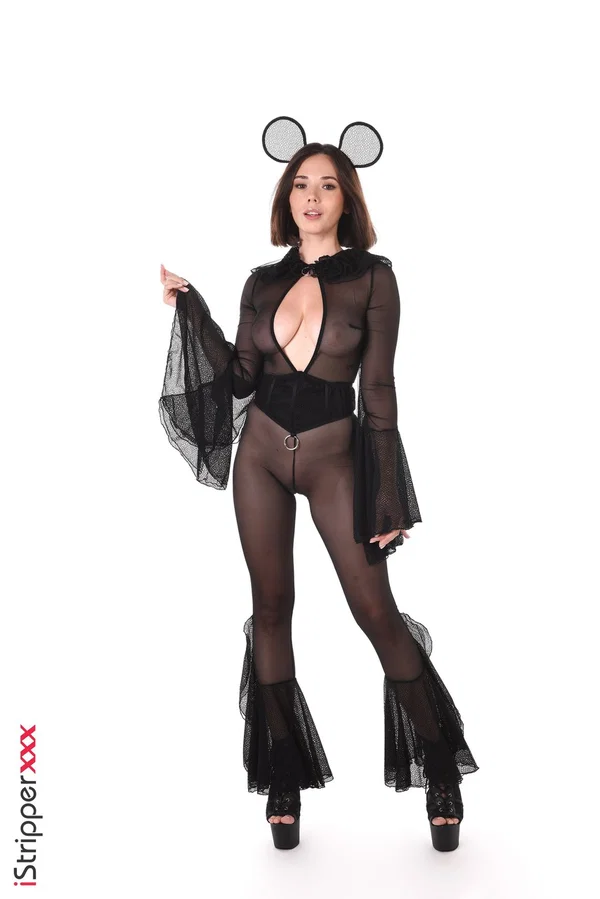 Sexy brunette Eve Sweet sports cosplay ears while going nude to masturbate  - Cosplay, Short Hair, Big Tits, High Heels, Clothed, Masturbation, Beautiful, Babe, Dildo, Brunette  - Photo 1
