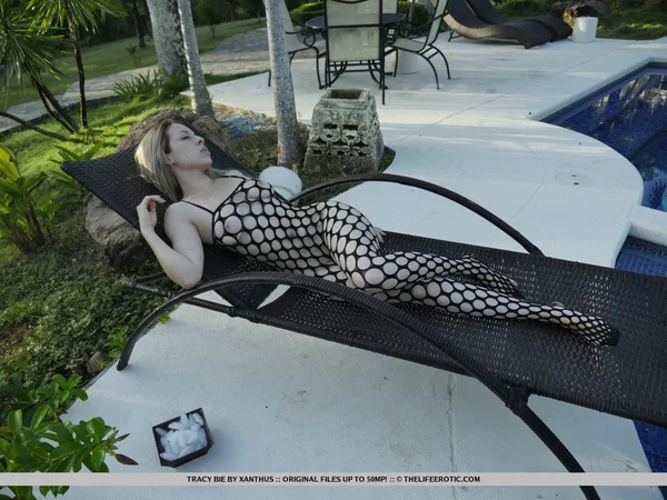 Young girl Tracy Bie plays with her hairless pussy on a poolside lounge chair  - Teen, Cute, Close Up, Nipples, Outdoor, Face, Pool, Model, Feet, PAWG  - Photo 13