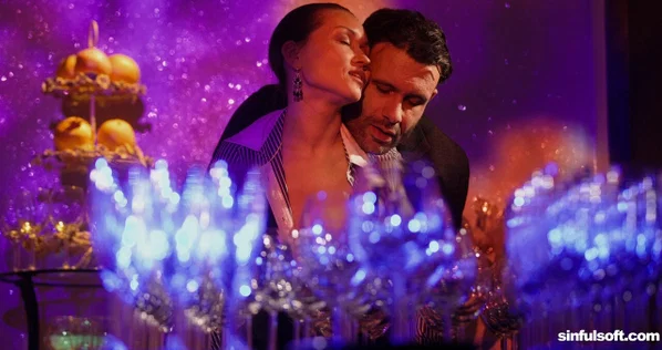 Clothed couple have sex near a lot of glasses that are illuminated  - Sexy, Pornstar, Babe, Beautiful, Solo  - Photo 5