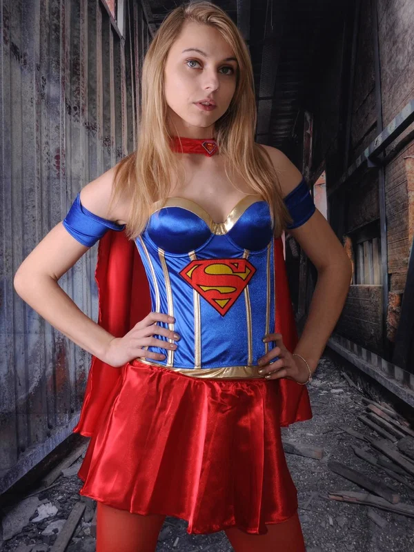 Beautiful amateur babe Chloe posing dressed as a Superwoman in a solo  - Cosplay, Uniform, Clothed, Skirt, Stockings, Babe, Beautiful, Solo, Non Nude, Blonde  - Photo 15