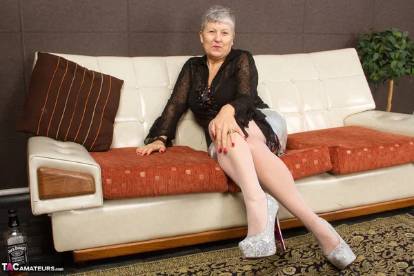 Hot granny Savana in sheer panties licks fatty big tits & flashes bald pussy  - Granny, BBW, Non Nude, Amateur, Stockings, Panties, Saggy Tits, Chubby, High Heels, Short Hair  - Photo 12