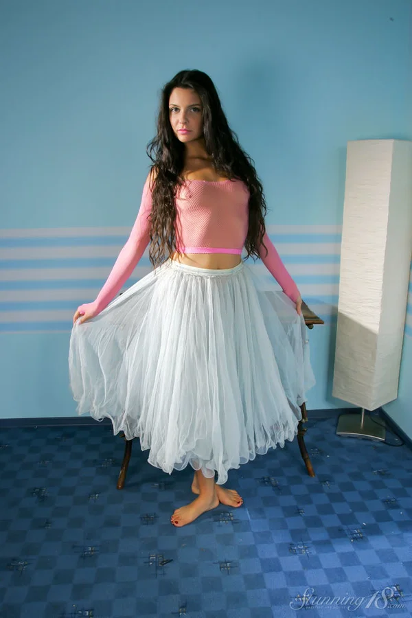 Young girl with long hair Isabella hikes up her skirt before getting naked  - Pussy, Latina, Teen, Ass, Feet, Close Up, Cute, Skirt, Clothed, Spreading  - Photo 1