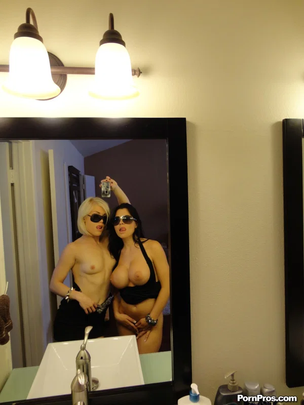 Brunette with big tits and her blonde girl enjoy showing off and kissing  - Teen, Big Tits, Glasses, Short Hair, Cute, Non Nude  - Photo 6