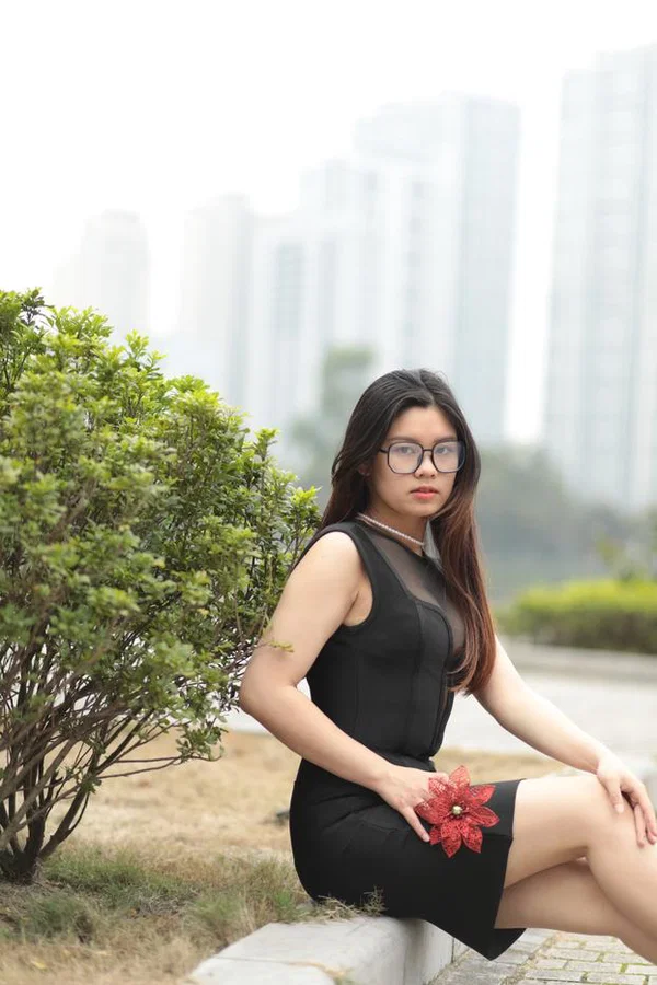 Smoking hot Asian babe Natalia posing in her tight black dress outside  - Asian, Glasses, Skirt, Clothed, Outdoor, Amateur, Babe, Beautiful, Solo, Brunette  - Photo 18