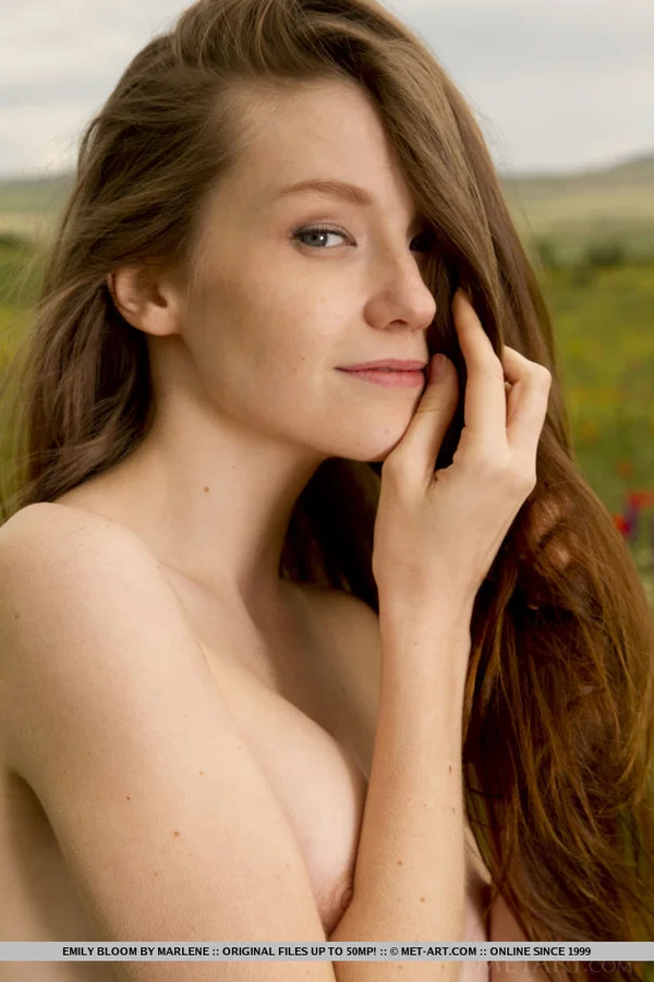 Long haired teen Emily Bloom slips off a dress to model naked in a field  - Teen, Outdoor, Babe, Brunette, Shaved, Pussy, Glamour, Ass, Big Tits, Natural Tits  - Photo 4