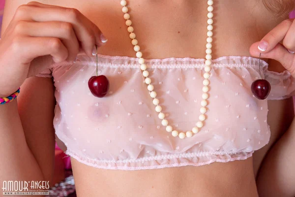 Three young looking girls dangle cherries while getting completely naked  - Tiny Tits, Threesome, Teen, Panties, Reality, Lesbian, Amateur, Blonde, Pussy, Skirt  - Photo 6
