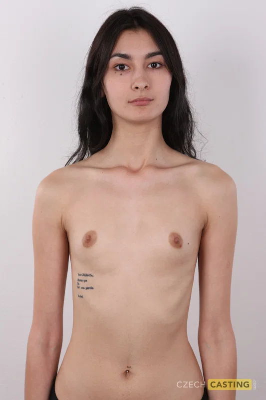 Amateur model with dark hair stands naked before a close-up of her bald cunt  - Casting, Amateur, Czech, Ass, Jeans, Close Up, Panties, Nipples, Shaved, Lingerie  - Photo 11