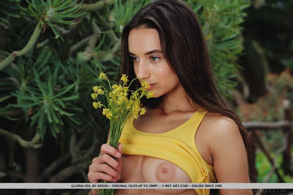 Sweet teen Gloria Sol gets totally naked while holding a bouquet of flowers  - Ass, Pussy, Feet, Teen, European, Skinny, Nipples, Spreading, Close Up, Shaved  - Photo 3