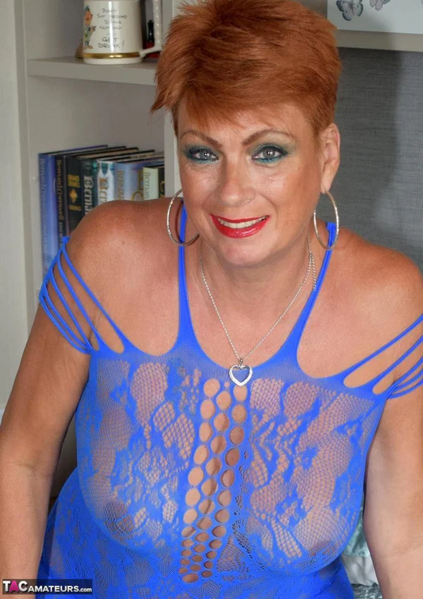 Mature redhead Dimonty sets her tits and twat free of lingerie in stockings  - Mature, Lingerie, Short Hair, Amateur, Hairy, Redhead, Stockings, Big Tits, Spreading, Close Up  - Photo 4