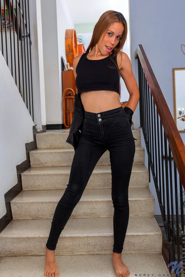 Latina teen Norey Garcia shows her big tits and pink pussy on the stairs  - Teen, Latina, Petite, Cute, Solo, Beautiful, Babe, Brunette  - Photo 2